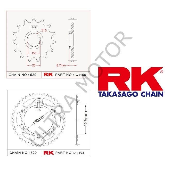 RK KTM Sx 125 14/43T Ön Arka Dişli Set 99-17