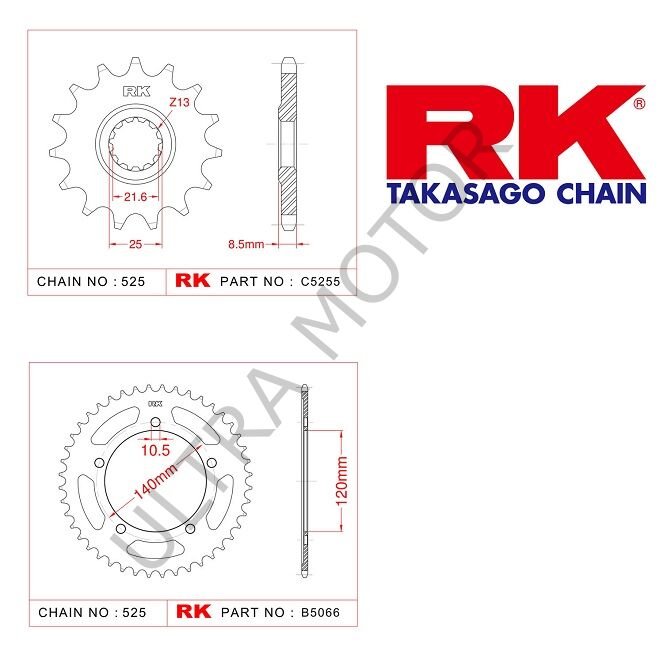 RK Suzukı Gsx-r 1000 17/43T Ön Arka Dişli Set 525 07-08