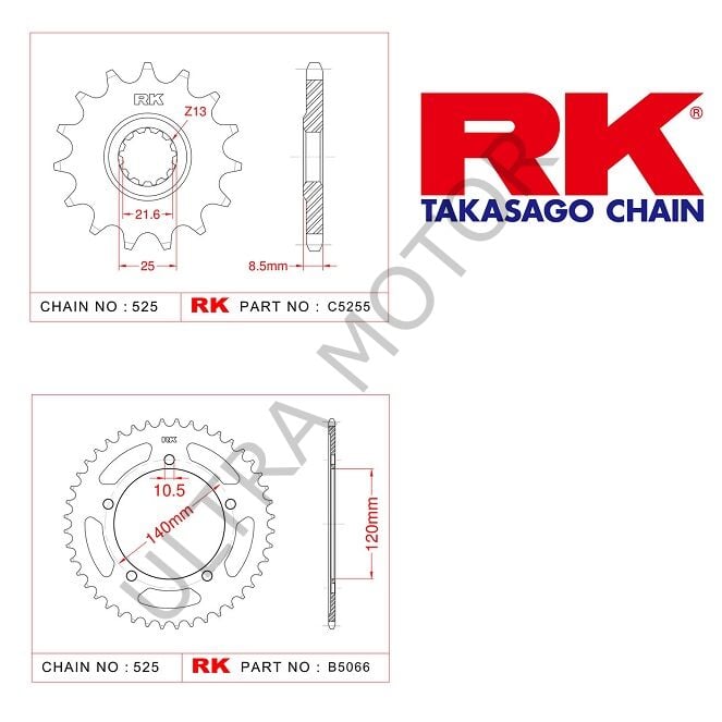 RK Suzukı Gsx-r 1000 17/43T Ön Arka Dişli Set 525 07-08