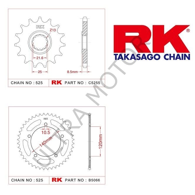 RK Suzukı Gsx-r 1000 17/43T Ön Arka Dişli Set 525 07-08