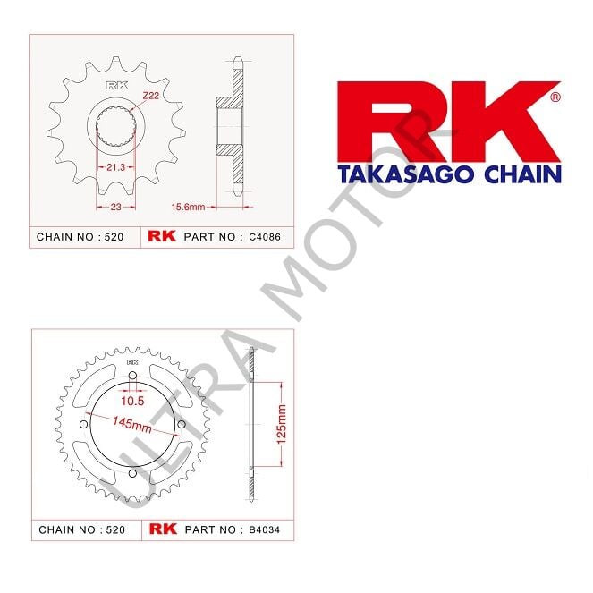 RK Yamaha Xt 600 E 14/43T Ön Arka Dişli Set 520