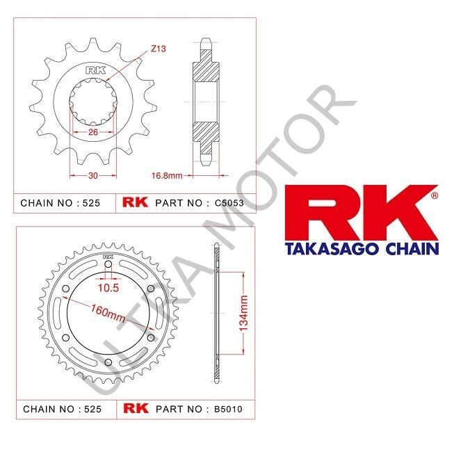 RK Honda CBR 600 F 16/45T Ön Arka Dişli Set 525 01-07