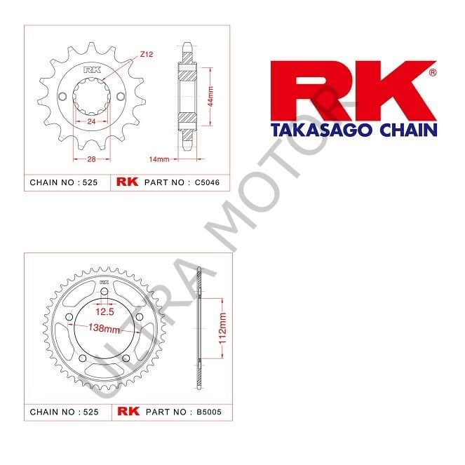 RK Honda Vt 750 C Shadow 17/42T Ön Arka Dişli Set 525 02-08