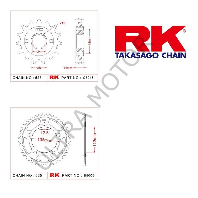 RK Honda Vt 750 C Shadow 17/42T Ön Arka Dişli Set 525 02-08