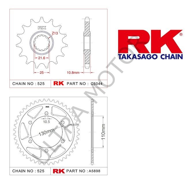 RK Yamaha YZF-R6 16/45T Ön Arka Dişli Set 525 06-20