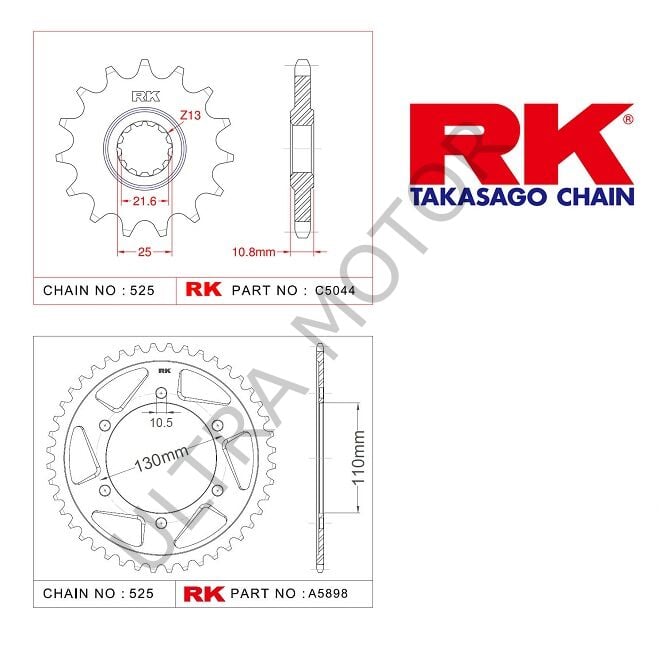 RK Yamaha YZF-R6 16/45T Ön Arka Dişli Set 525 06-20