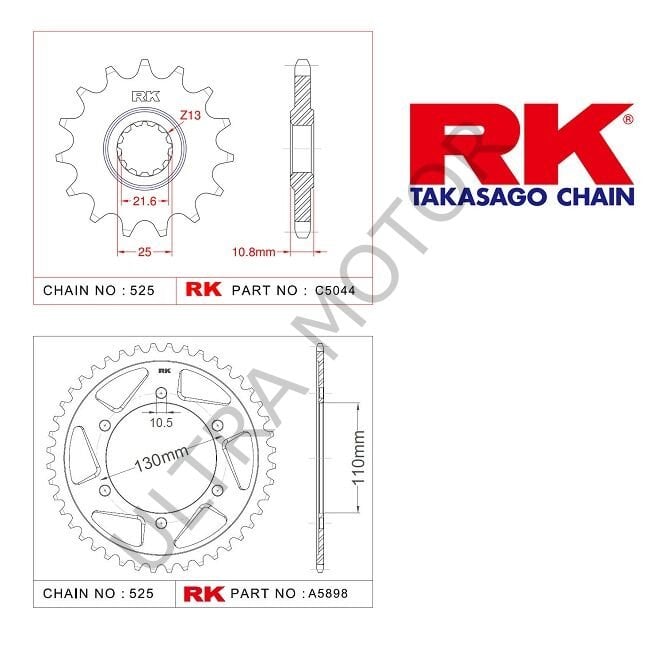 RK Yamaha YZF-R6 16/45T Ön Arka Dişli Set 525 06-20