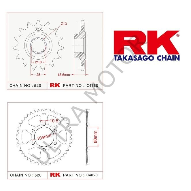 RK Kawasaki ZR 750 16/45T Ön Arka Dişli Set 04-11