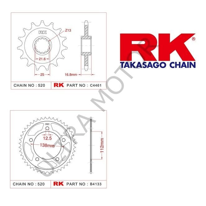 RK Honda NC 750 S/x 14/43T Ön Arka Dişli Set 520 14-18