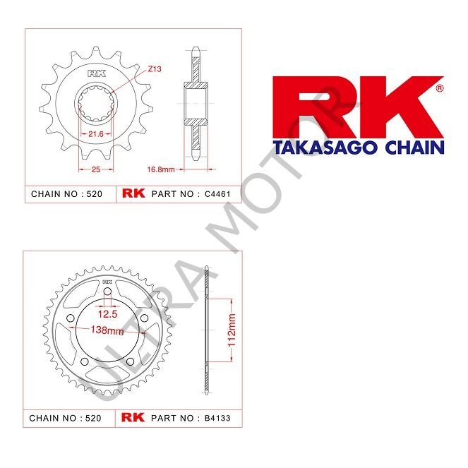 RK Honda NC 750 S/x 14/43T Ön Arka Dişli Set 520 14-18