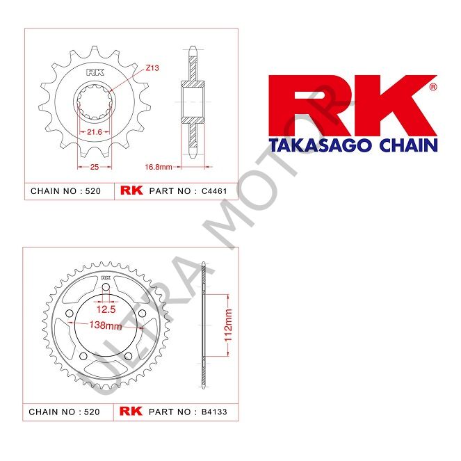 RK Honda NC 750 S/x 14/43T Ön Arka Dişli Set 520 14-18