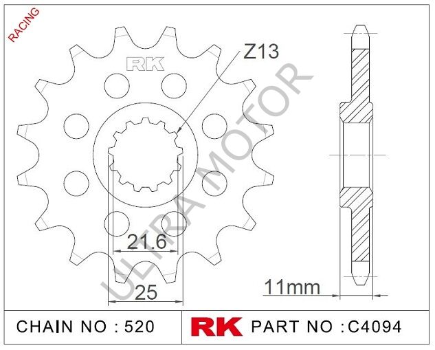 RK C4094-14-2Q Çelik Ön Dişli