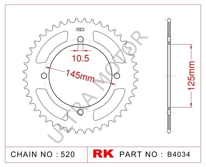 RK B4034-45 Çelik Arka Dişli