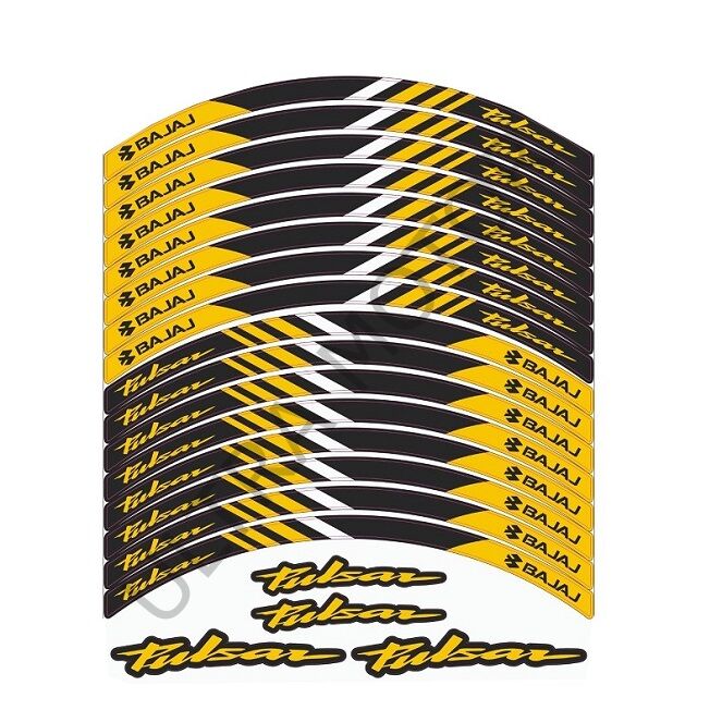 Bajaj Pulsar Sarı-Beyaz-Siyah Reflektör Baskı 1 Set Jant Şeridi