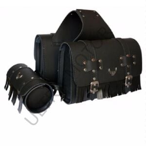 Chopper Deri Yan Heybe Çanta Siyah (Sosis Çanta Hediyeli)