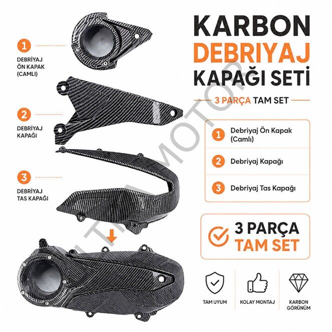 PH-678 Honda PCX 2021-2026 Uyumlu Camlı Debriyaj Kapağı Seti Karbon