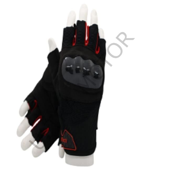 WindTech Siyah-Kırmızı Large Beden Korumalı Yarım Parmak Eldiven