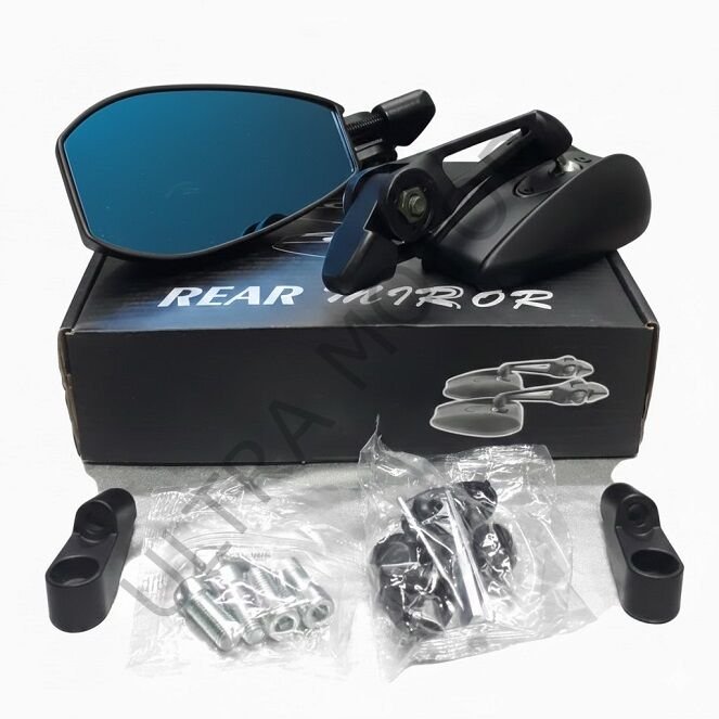 MP-43 CNC Siyah Cafe Racer Ayna Takım Mavi Cam